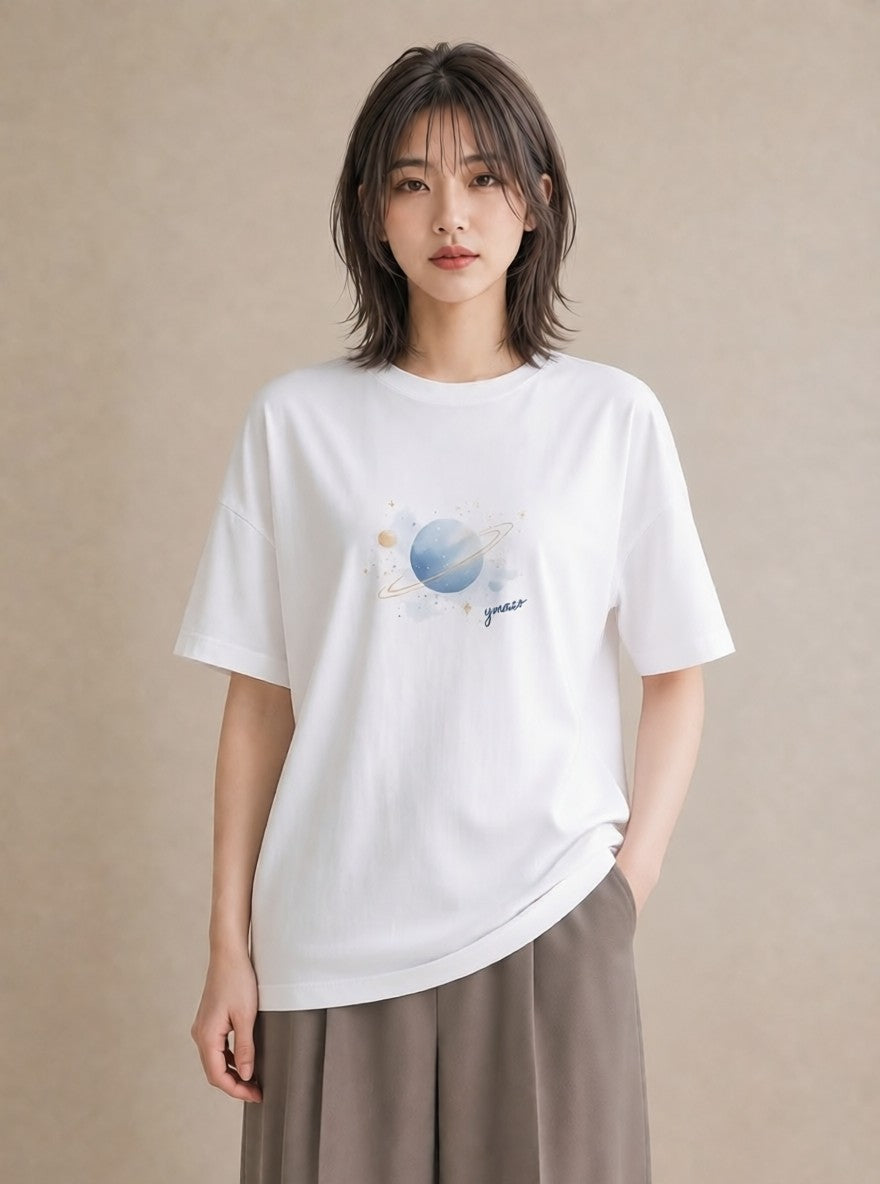 Tシャツ レディース 乙女座 星空 宇宙 イラスト シンプル 海 カフェ巡り 白T
