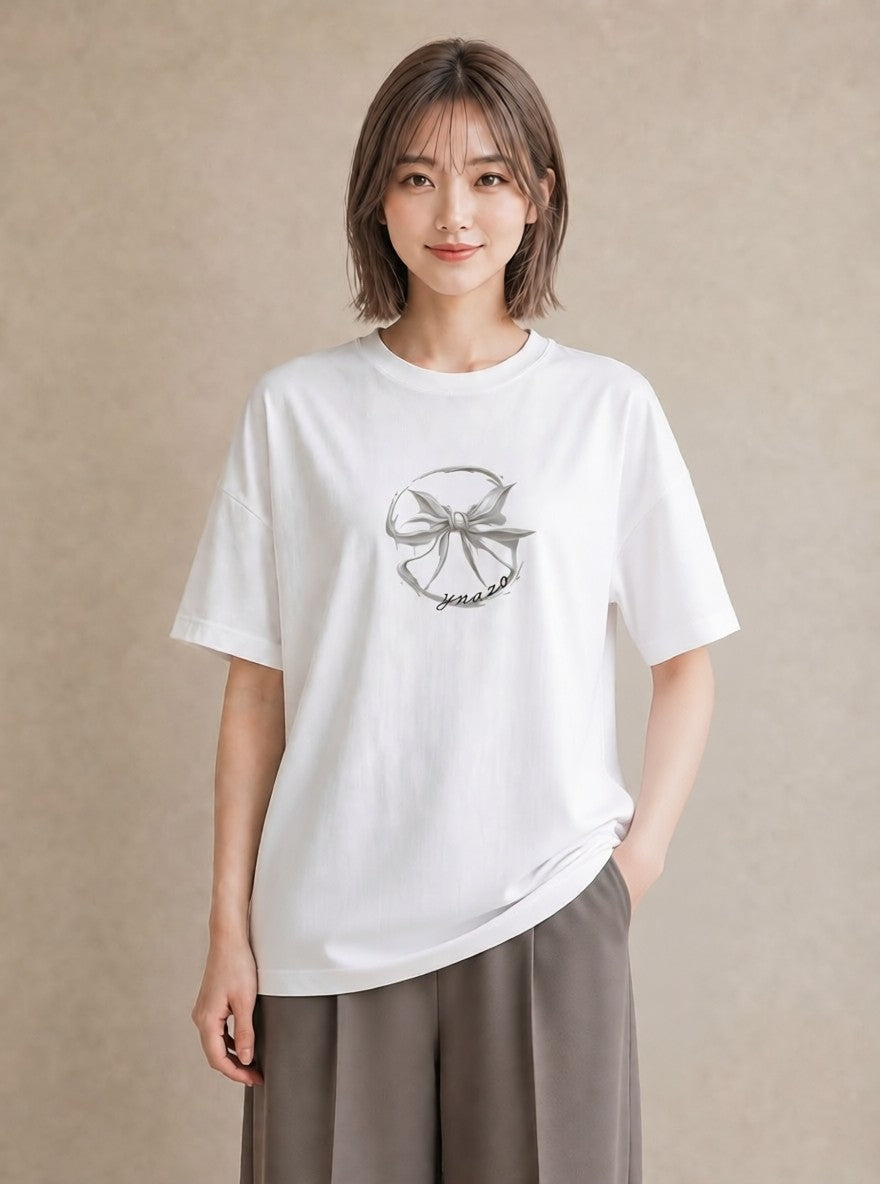 Tシャツ レディース リボン ボウ りぼん イラスト ボタニカル 敬老の日 ホワイトデー 白T