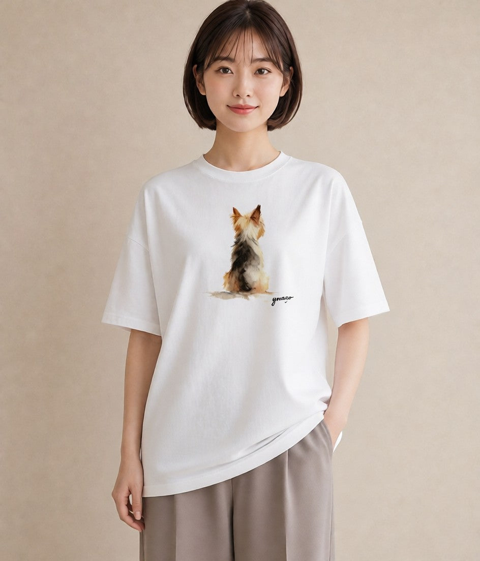 グラフィックTシャツ レディース ヨークシャーテリア 犬 いぬ イラスト 上品 通勤 在宅 白T
