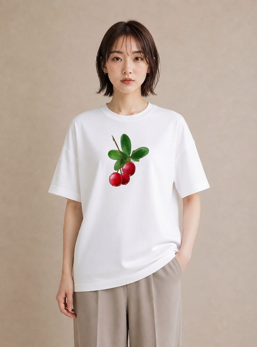 グラフィックTシャツ レディース さくらんぼ チェリー 食べ物 フード イラスト きれいめカジュアル デート 帰省 白T