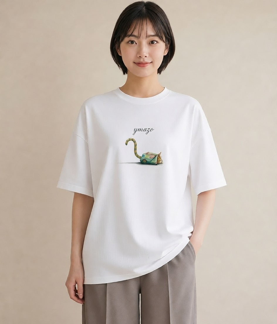 半袖Tシャツ レディース エキゾチックショートヘア 猫 ねこ イラスト こなれ感 旅行用 海 白T