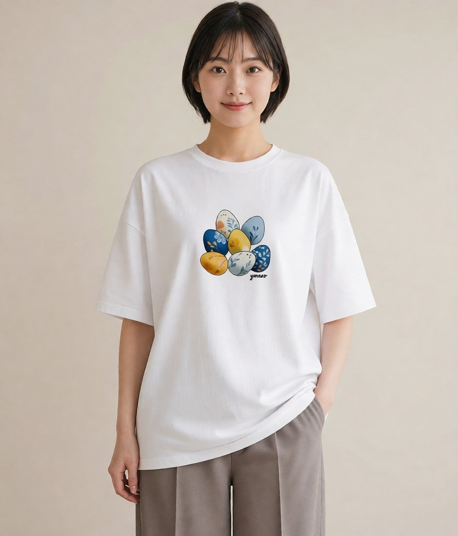 Tシャツ レディース たまご 食べ物 フード イラスト 上品 女子会 お揃い 白T