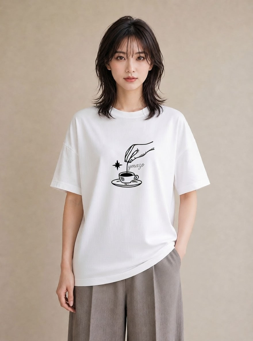 Tシャツ レディース コーヒー カフェ 珈琲 イラスト 水彩風 誕生日プレゼント 綿100 白T