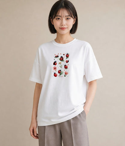 プリントTシャツ レディース てんとう虫 昆虫 虫 イラスト ユニーク 母娘コーデ 自分用 白T