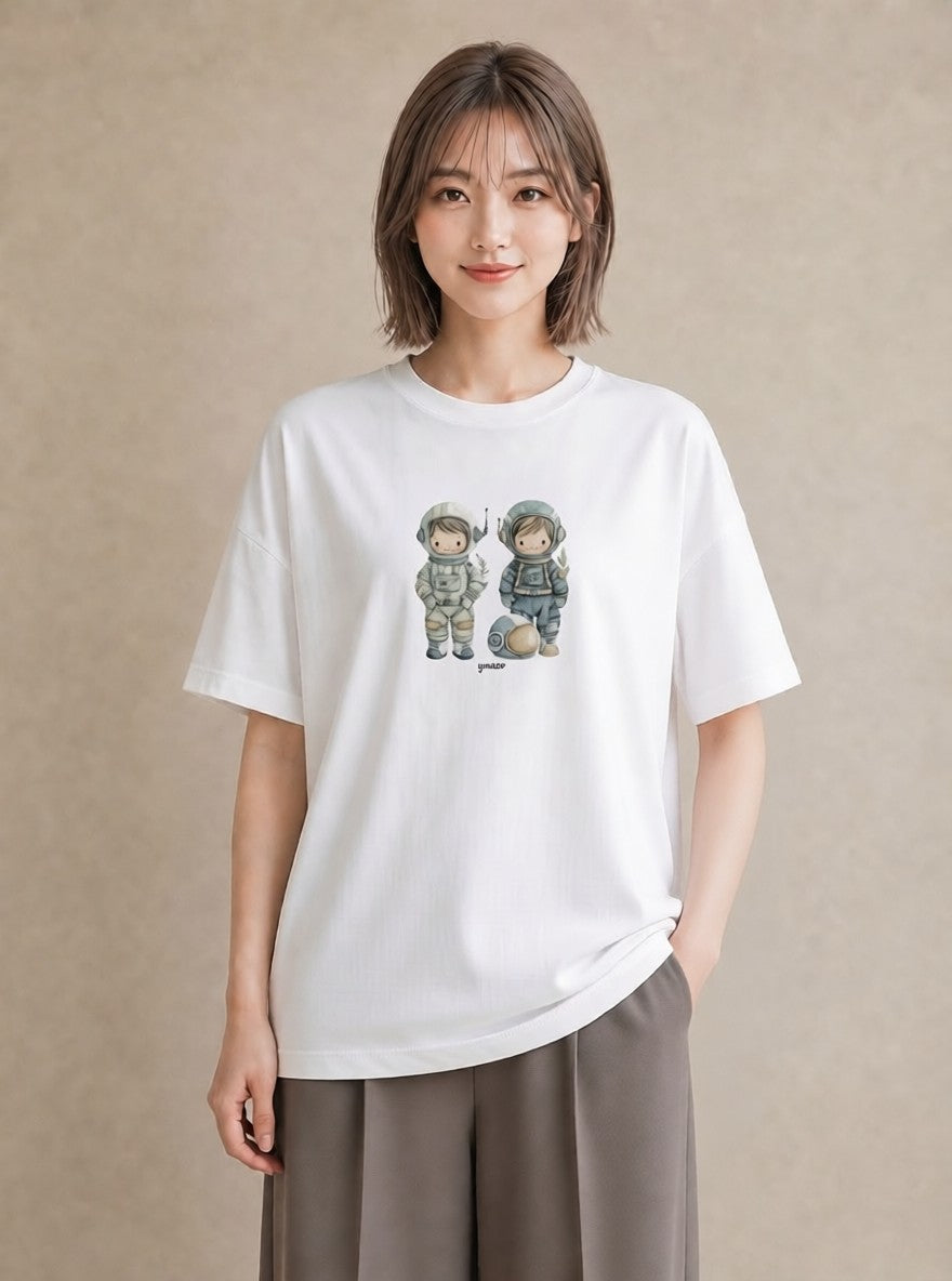 グラフィックTシャツ レディース 宇宙 星空 イラスト 淡色 カフェ巡り 女子会 白T