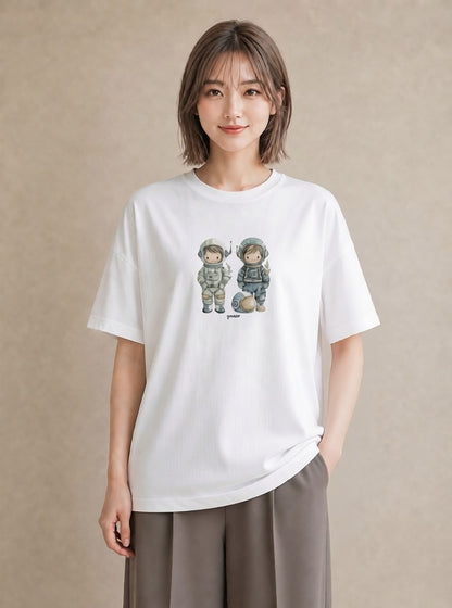 グラフィックTシャツ レディース 宇宙 星空 イラスト 淡色 カフェ巡り 女子会 白T