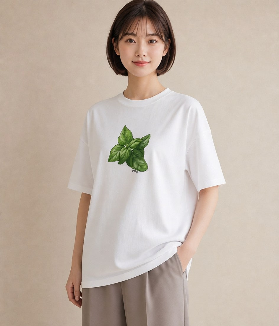 半袖Tシャツ レディース ハーブ 植物 ボタニカル イラスト 休日コーデ カジュアルコーデ 買い物 白T