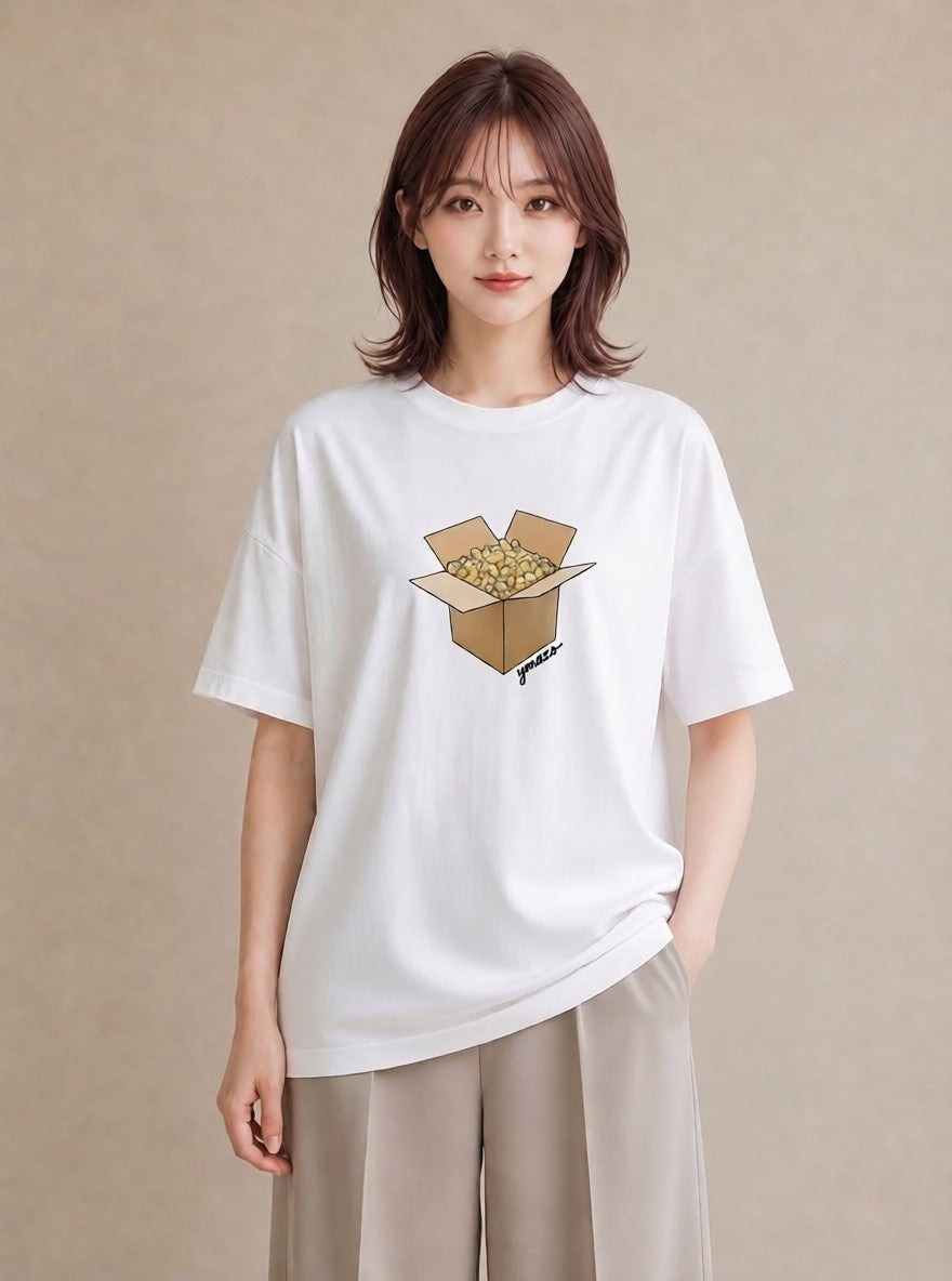 プリントTシャツ レディース ポップコーン 食べ物 フード イラスト 手描き風 夏コーデ 通学 白T