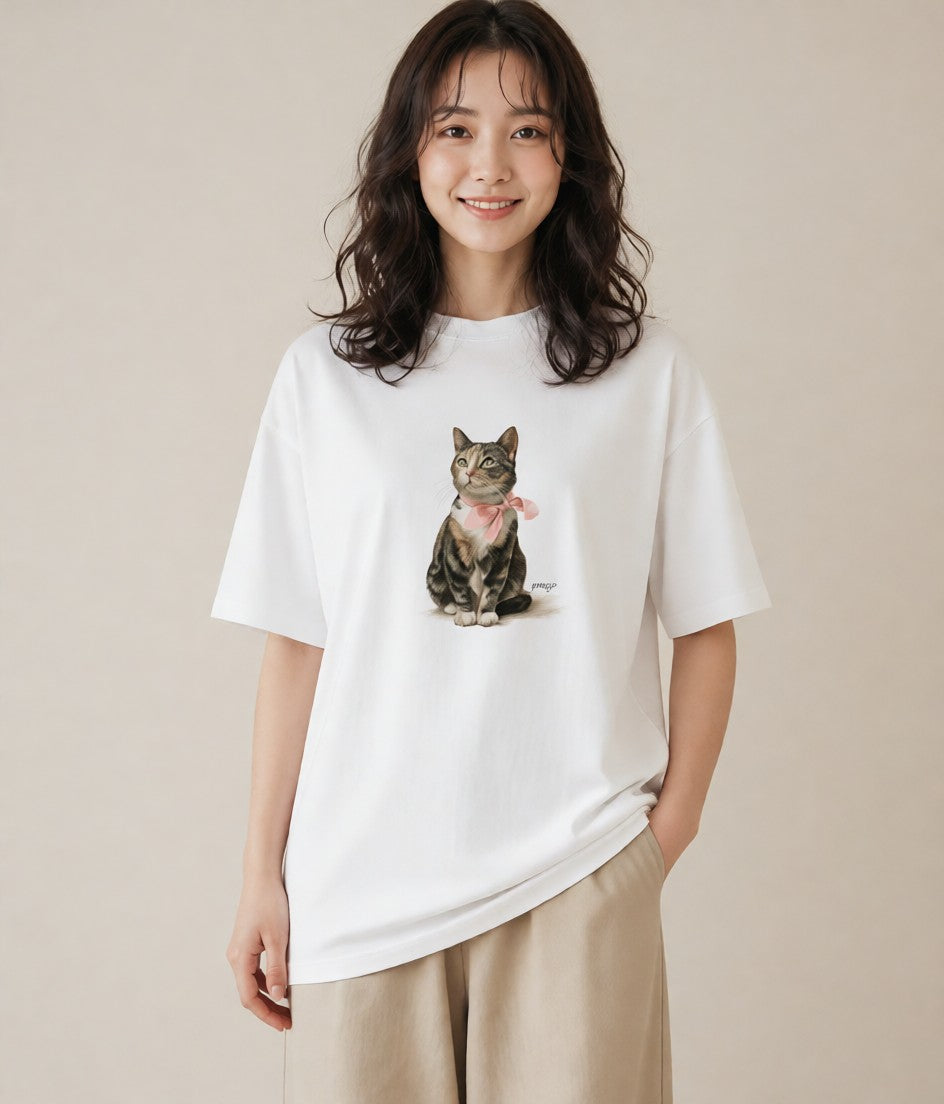 半袖Tシャツ レディース 靴下猫 猫 ねこ イラスト ポップ 自分用 ルームウェア 白T