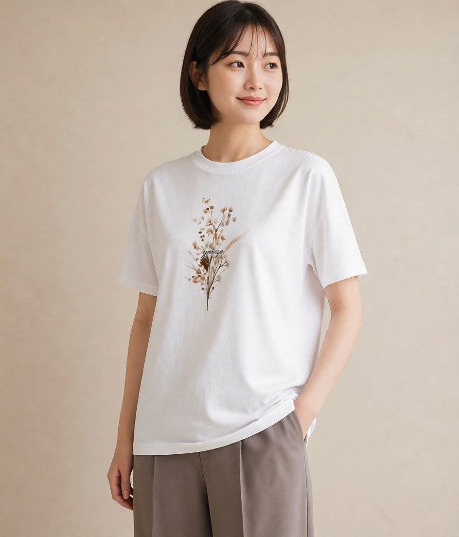 Tシャツ レディース ガラス瓶 小枝 ボタニカル ナチュラル アンティーク イラスト アート風 女性向けギフト 散歩 白T