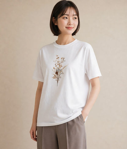 Tシャツ レディース ガラス瓶 小枝 ボタニカル ナチュラル アンティーク イラスト アート風 女性向けギフト 散歩 白T