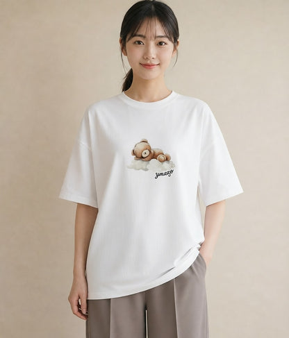 半袖Tシャツ レディース 雲 星空 宇宙 イラスト レトロ 誕生日プレゼント 綿100 白T