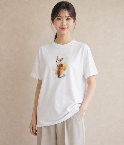 デザインTシャツ レディース ウェルシュコーギー コーギー 犬 いぬ イラスト 水彩風 女性向けギフト 散歩 白T