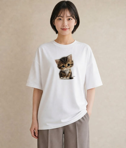 プリントTシャツ レディース 子猫 猫 ねこ イラスト こなれ感 カフェ巡り 女子会 白T