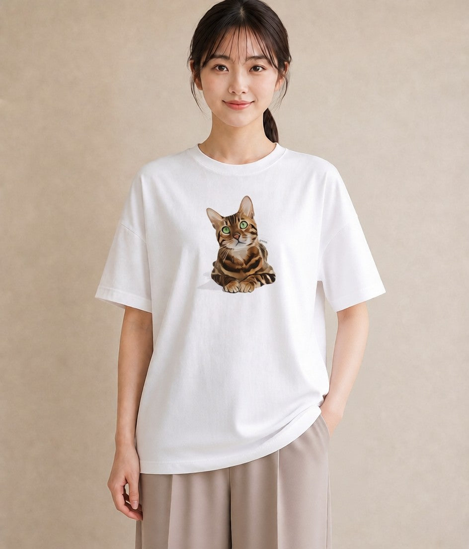 Tシャツ レディース サバトラ 猫 ねこ イラスト ラフ 旅行 母娘コーデ 白T