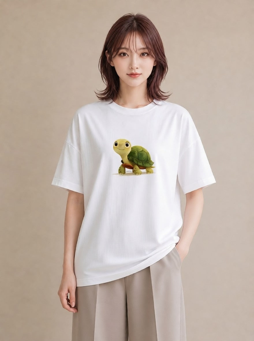 グラフィックTシャツ レディース ゼニガメ ペット 動物 イラスト きれいめ カジュアルコーデ 買い物 白T