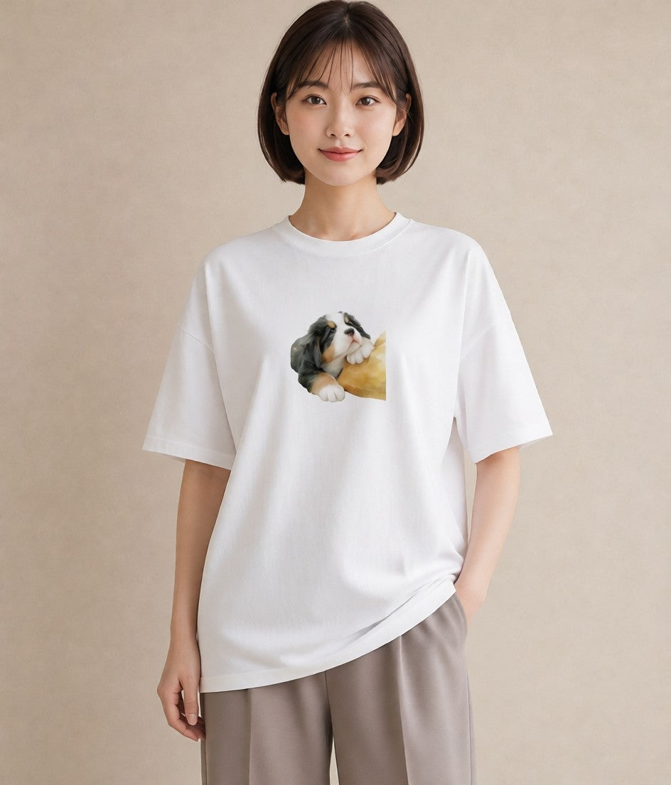 デザインTシャツ レディース バーニーズマウンテンドッグ 犬 いぬ イラスト 水彩風 旅行 母娘コーデ 白T