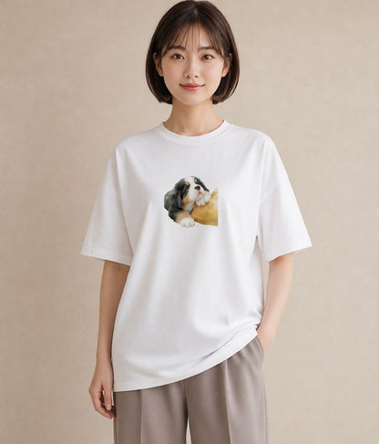 デザインTシャツ レディース バーニーズマウンテンドッグ 犬 いぬ イラスト 水彩風 旅行 母娘コーデ 白T