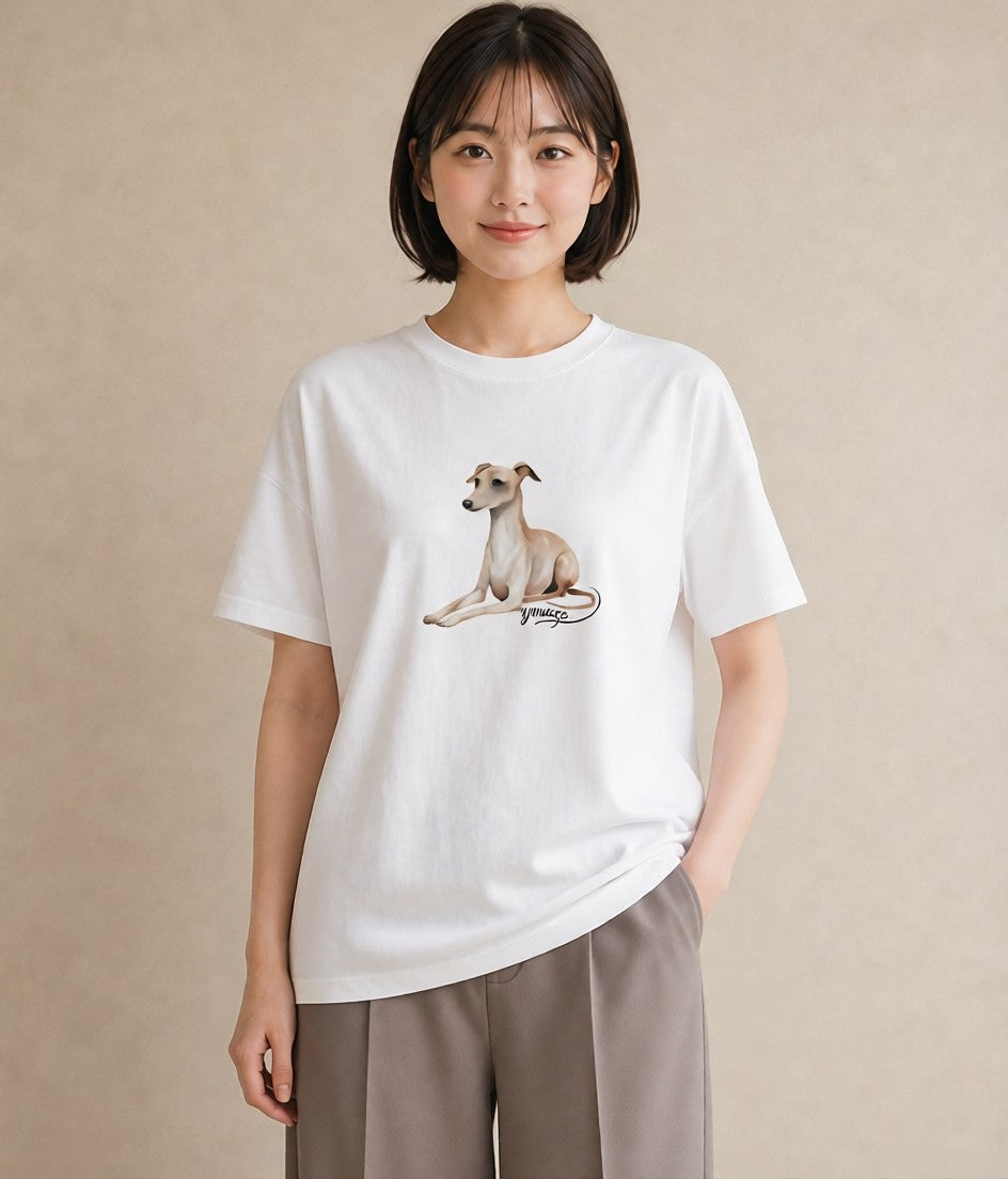 Tシャツ レディース イタリアングレーハウンド 犬 いぬ イラスト ミニマル 誕生日プレゼント 綿100 白T