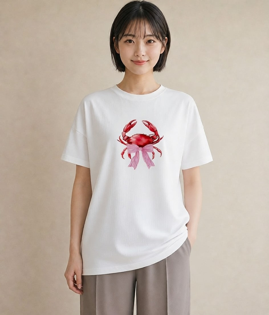 デザインTシャツ レディース エビ 海の生き物 海 イラスト アート風 女性向けギフト 散歩 白T