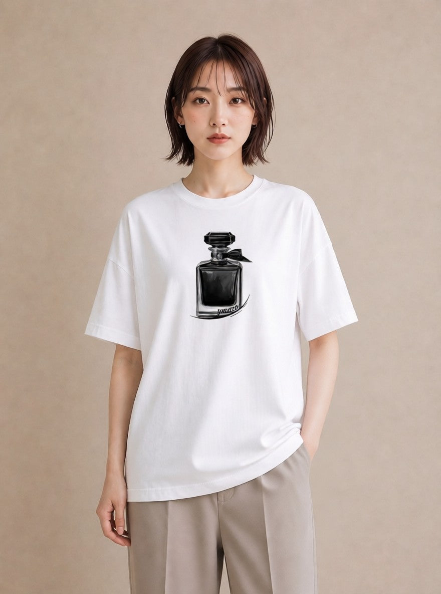 プリントTシャツ レディース 香水 香水瓶 パフューム イラスト カフェ巡り 女子会 白T