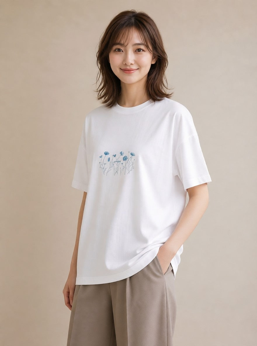 グラフィックTシャツ レディース ポスト 野の花 レトロ ナチュラル アンティーク イラスト ガーリー おしゃれギフト 社会人 白T