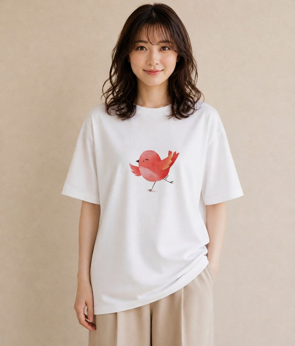 グラフィックTシャツ レディース ボタンインコ ペット 動物 イラスト きれいめ ホワイトデー 春服 白T