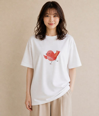 グラフィックTシャツ レディース ボタンインコ ペット 動物 イラスト きれいめ ホワイトデー 春服 白T