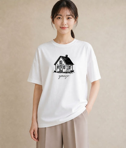 グラフィックTシャツ レディース 灯りの家 小屋 夜 ナチュラル アンティーク イラスト きれいめ カフェ巡り 女子会 白T