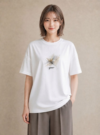 プリントTシャツ レディース ゆり 百合 花 花柄 イラスト 可愛い カジュアルコーデ 買い物 白T