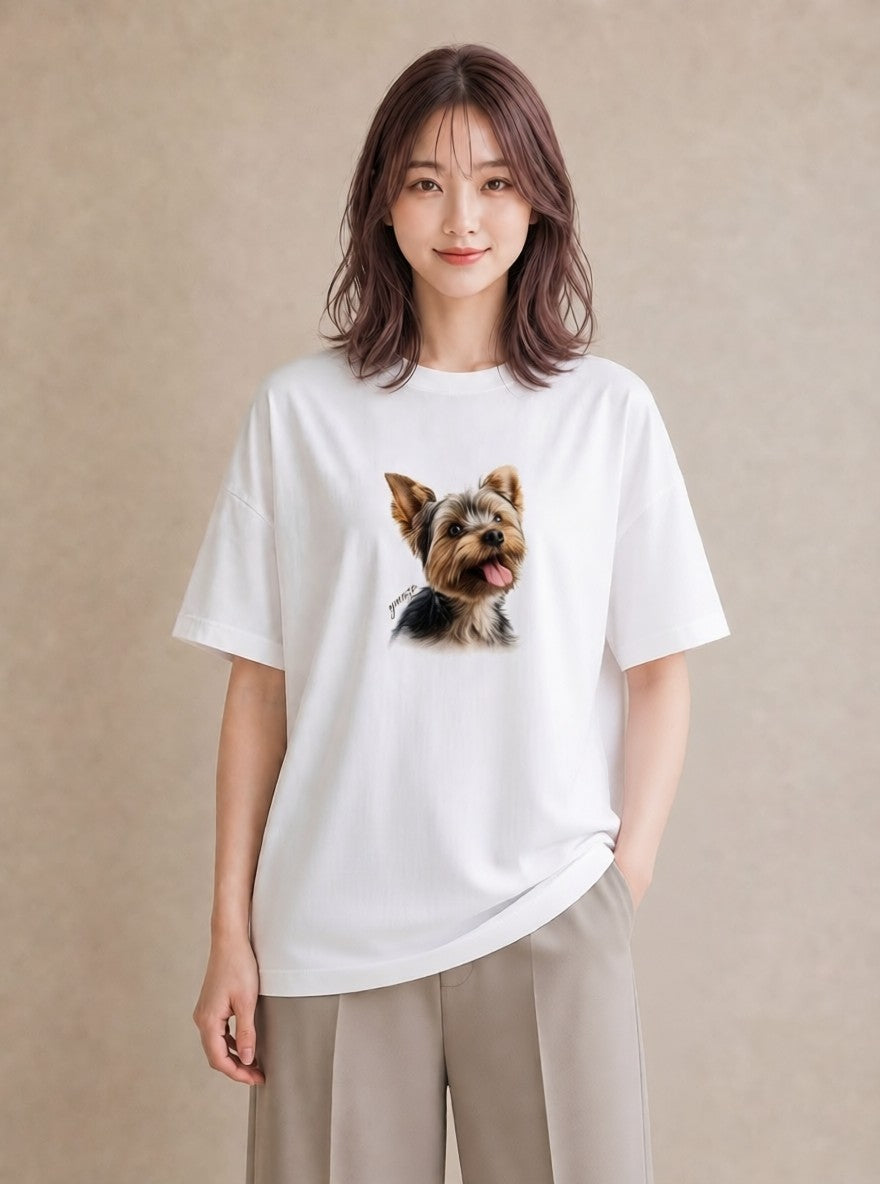 グラフィックTシャツ レディース ヨークシャーテリア 犬 いぬ イラスト 韓国風 誕生日プレゼント 綿100 白T