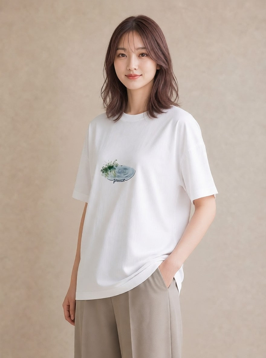 デザインTシャツ レディース 雨上がりの小道 雨上がり 小道 ナチュラル アンティーク イラスト モード 夏コーデ 通学 白T