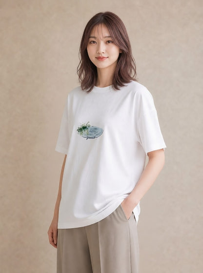 デザインTシャツ レディース 雨上がりの小道 雨上がり 小道 ナチュラル アンティーク イラスト モード 夏コーデ 通学 白T