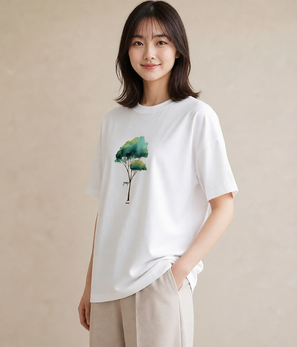 半袖Tシャツ レディース 森 植物 ボタニカル イラスト こなれ感 姉妹 送別ギフト 白T