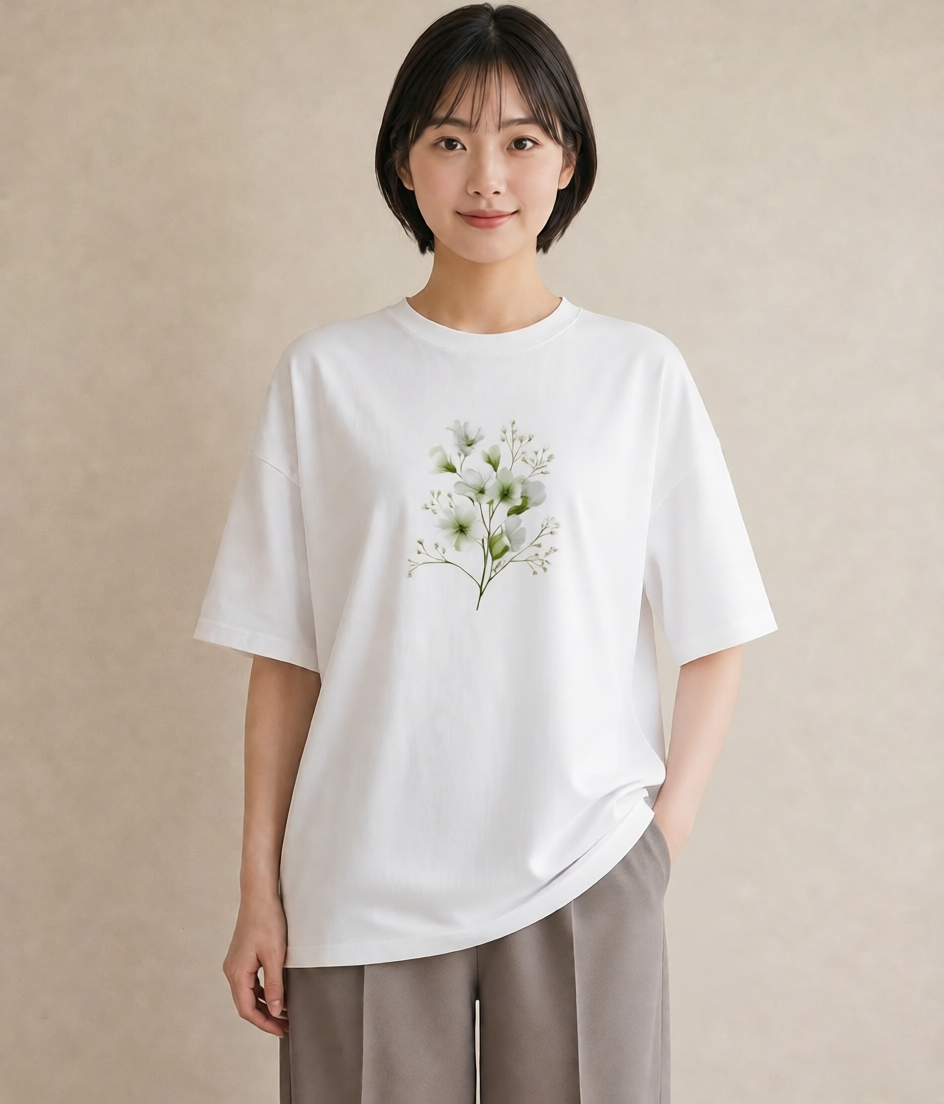 グラフィックTシャツ レディース すずらん 花 花柄 イラスト カジュアル カジュアルコーデ 買い物 白T
