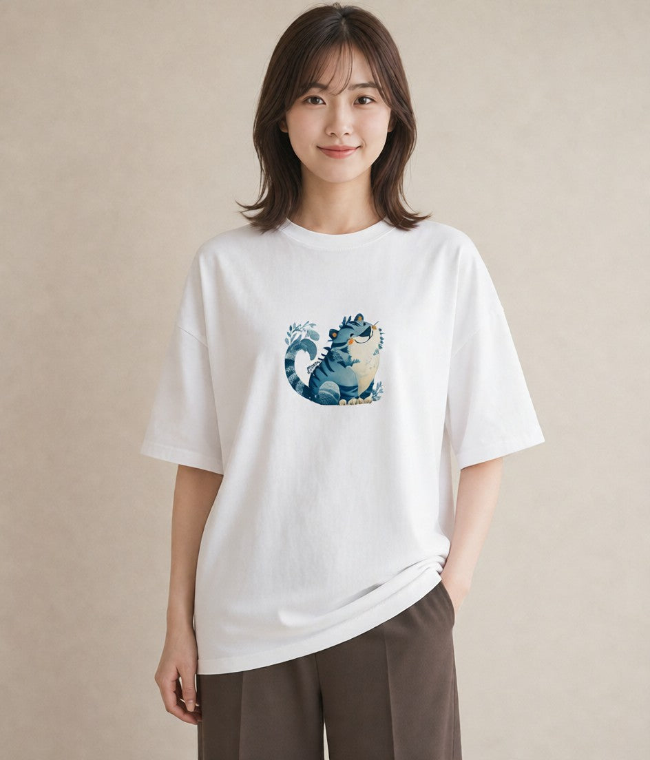 半袖Tシャツ レディース とら 動物 アニマル イラスト きれいめ お揃い 親子 白T