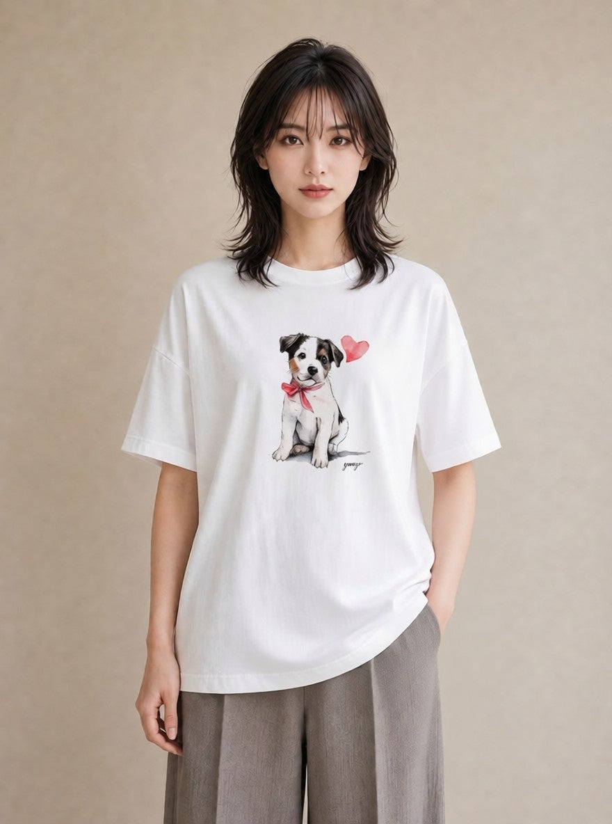 半袖Tシャツ レディース いぬ 犬 ワンコ イラスト シック ルームウェア ギフト 白T