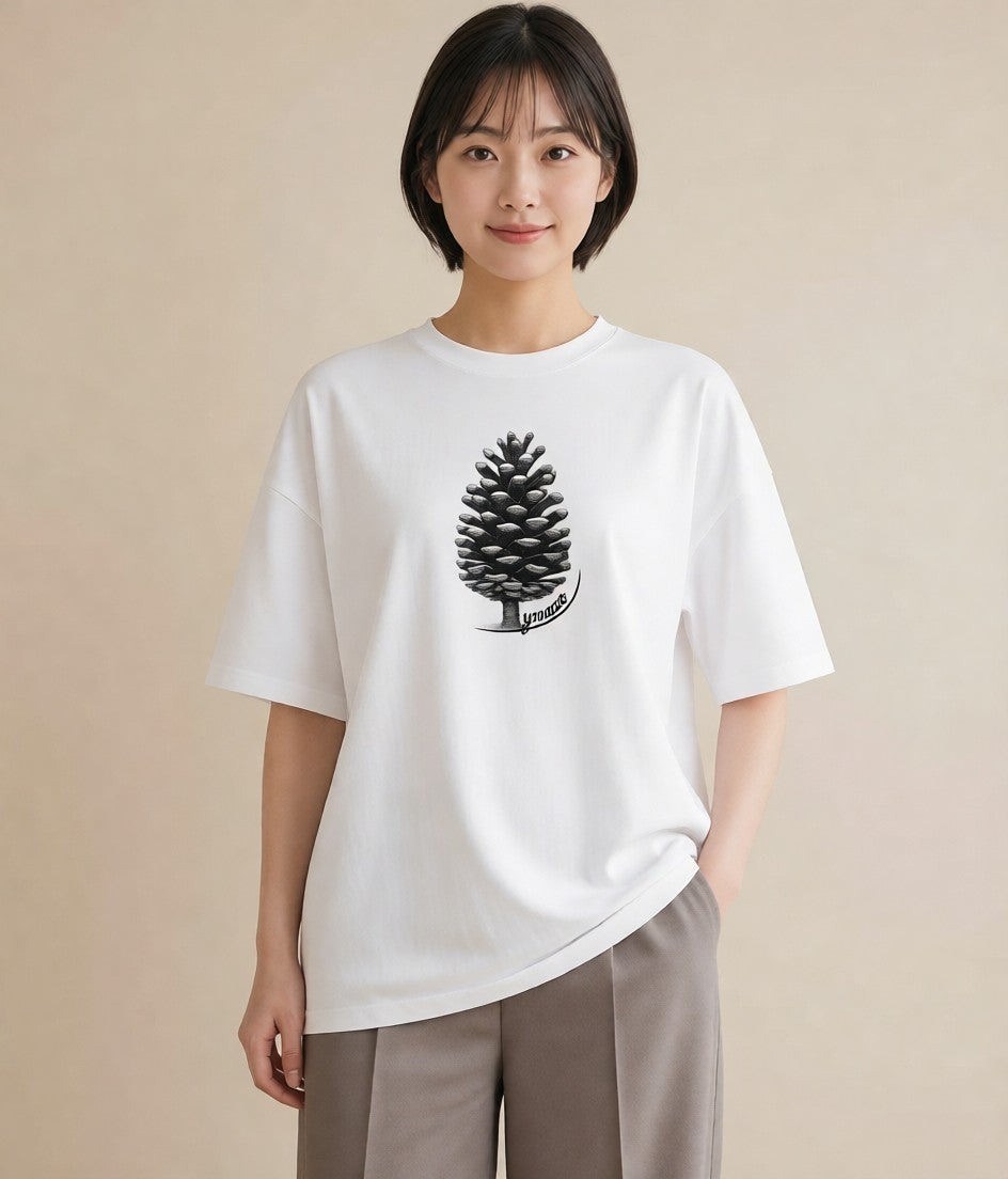 デザインTシャツ レディース 松ぼっくり 植物 ボタニカル イラスト 友達ギフト 部屋着 白T