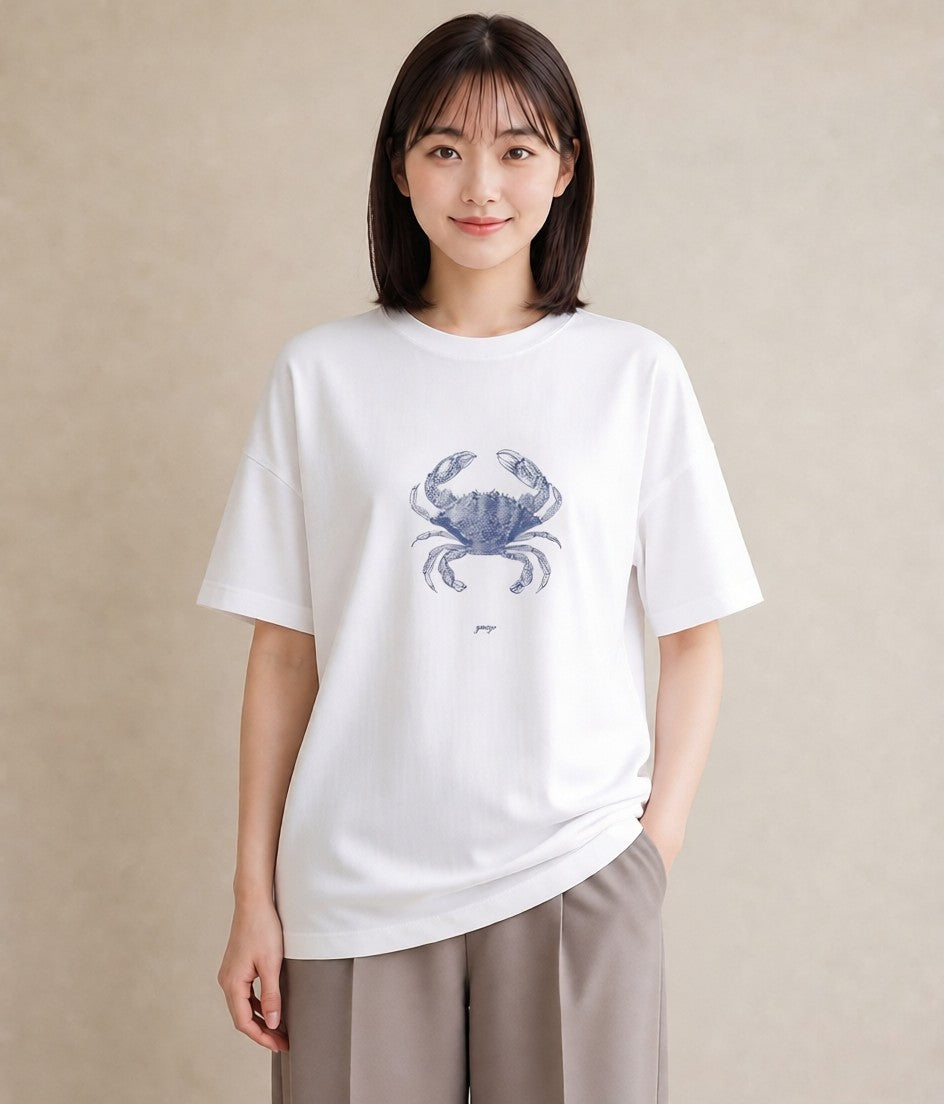 プリントTシャツ レディース カニ 海の生き物 海 イラスト こなれ感 姉妹 送別ギフト 白T
