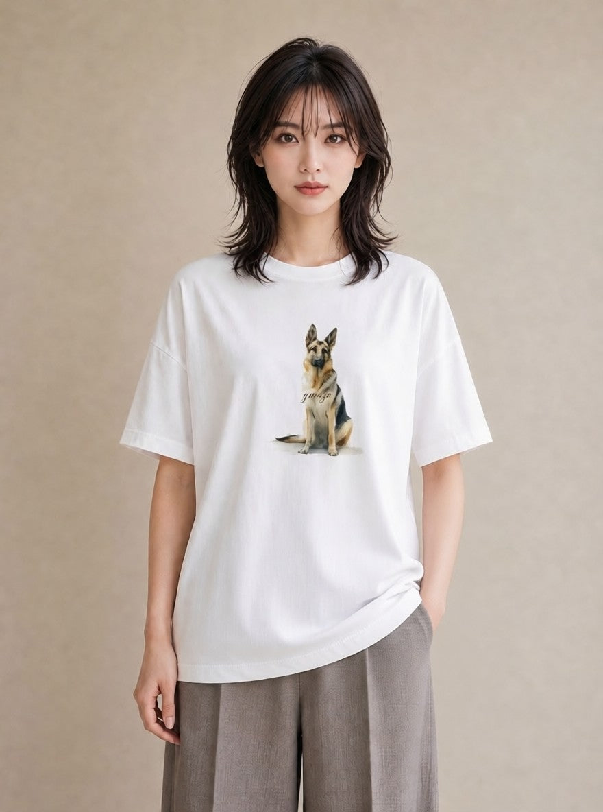 デザインTシャツ レディース ジャーマンシェパード 犬 いぬ イラスト カジュアル 母娘コーデ 自分用 白T