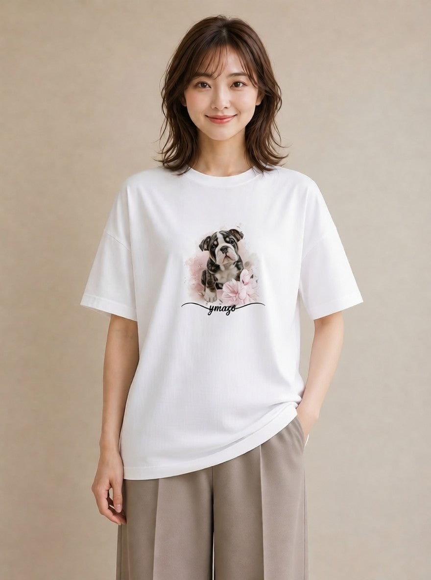 グラフィックTシャツ レディース わんちゃん 犬 いぬ イラスト ゆるコーデ ラフ レイヤード 白T