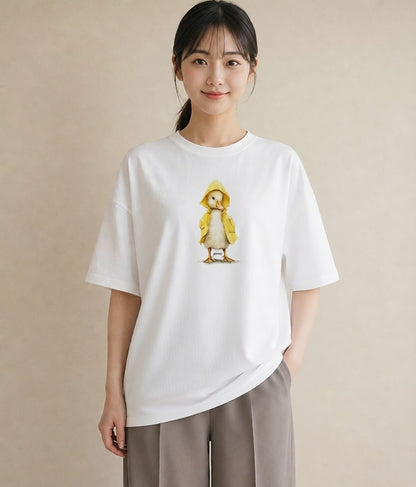 プリントTシャツ レディース ひよこ 動物 アニマル イラスト レトロ 春服 ミセス 白T