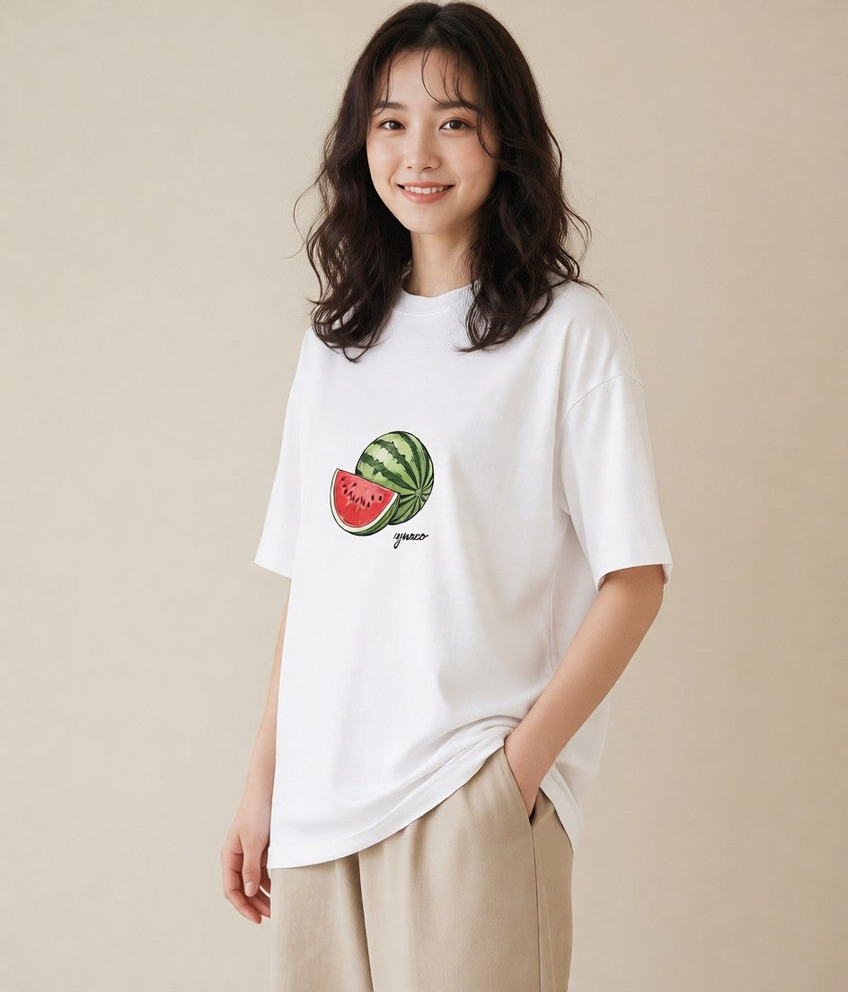 デザインTシャツ レディース すいか 食べ物 フード イラスト 可愛い 週末コーデ 敬老の日 白T