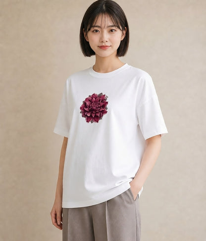 半袖Tシャツ レディース ゆり 百合 花 花柄 イラスト ポップ ラフ レイヤード 白T