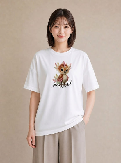 グラフィックTシャツ レディース フクロウ 動物 アニマル イラスト 可愛い 散歩 お出かけ 白T