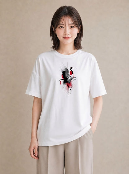 プリントTシャツ レディース 折り鶴 折り紙 ナチュラル アンティーク イラスト シンプル 帰省 ラフ 白T
