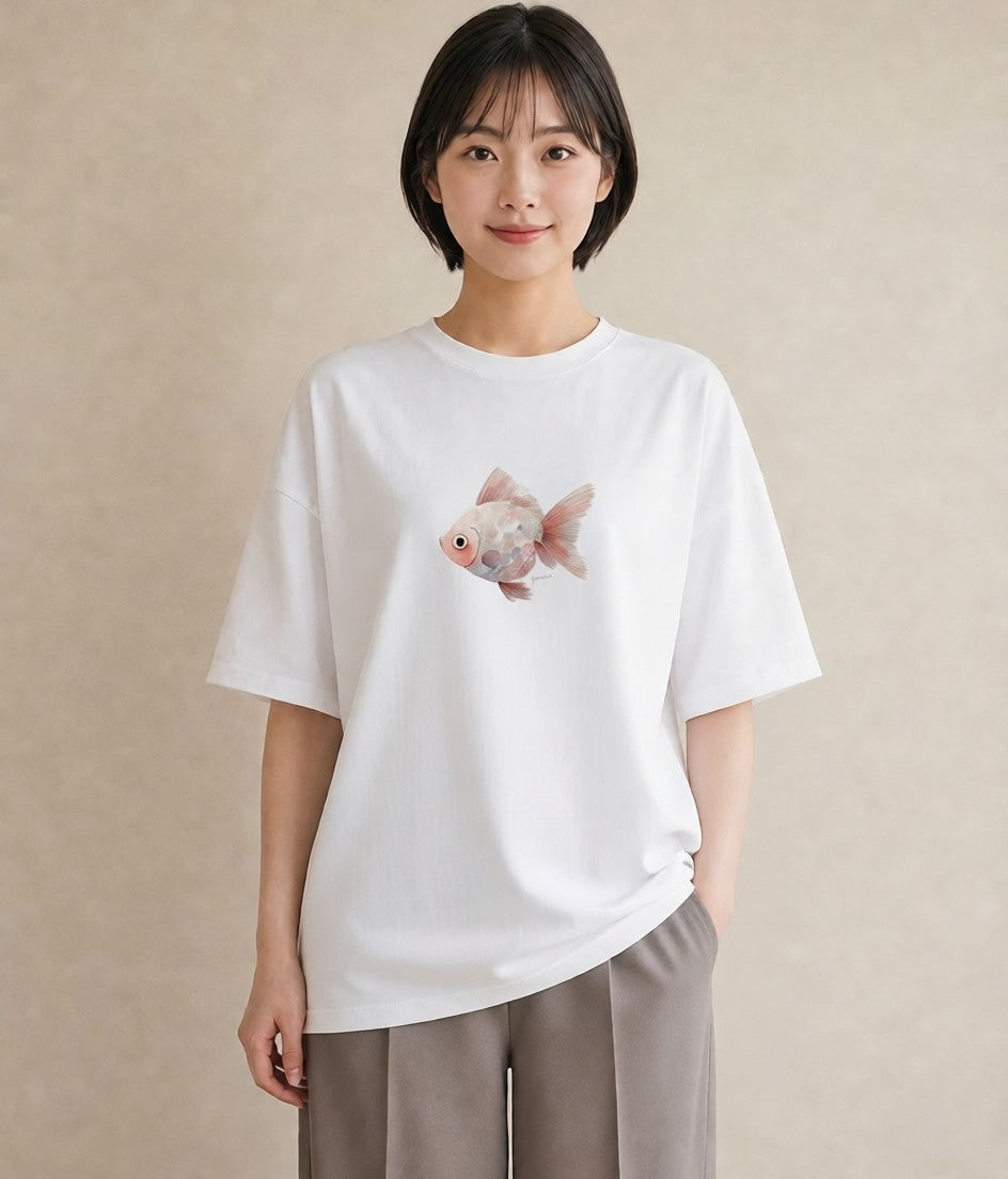 デザインTシャツ レディース メダカ ペット 動物 イラスト 春コーデ 姉妹 白T