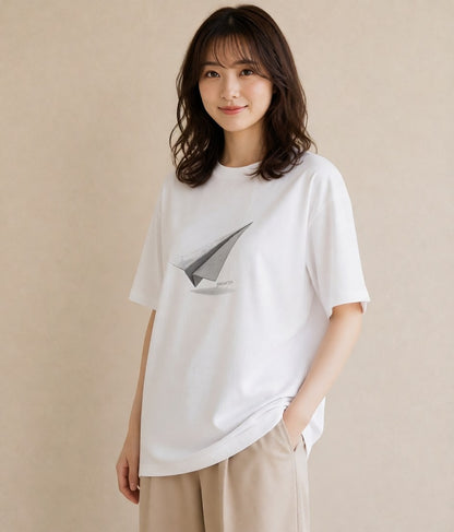 プリントTシャツ レディース 折り鶴 折り紙 ナチュラル アンティーク イラスト 休日コーデ 姉妹 送別ギフト 白T