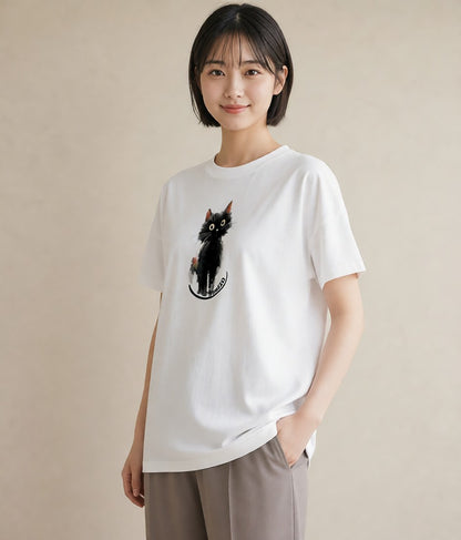 グラフィックTシャツ レディース 猫好き 猫 ねこ イラスト ユニーク ミセス 春コーデ 白T