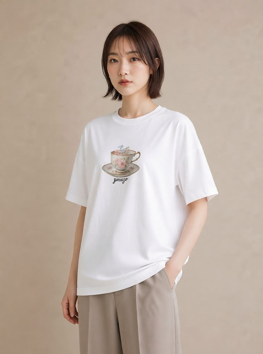 プリントTシャツ レディース 紅茶 食べ物 フード イラスト シンプル 部屋着 女性向けギフト 白T